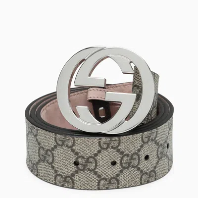 Gucci Gg Supreme Fabric Belt With Gg Buckle In Gray