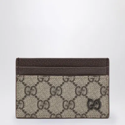 Gucci Gg Supreme Fabric Card Holder Beige/ebony In Brown