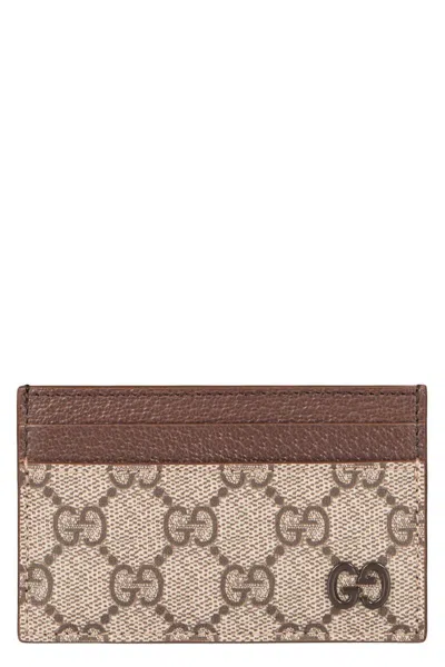 Gucci Gg Supreme Fabric Card Holder In Sand