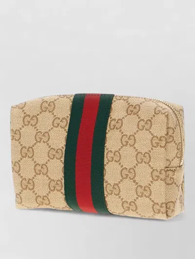 Gucci Gg Supreme Fabric Clutch Bag Signature Stripe In Brown