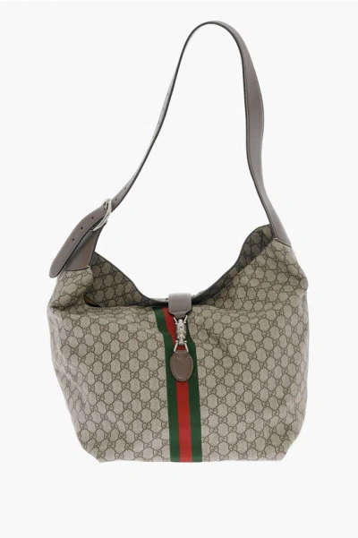Gucci Gg Supreme Fabric Jackie Shoulder Bag With Leather Trims In Brown
