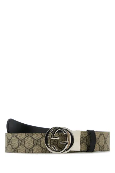 Gucci Men Gg Supreme Fabric Reversible Belt In Green