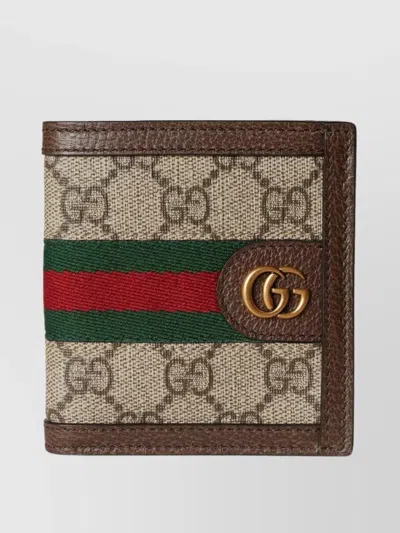 Gucci Gg Supreme Fabric Wallet With Iconic Web Band In Brown