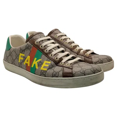 Pre-owned Gucci Gg Supreme “fake / Not” Ace Sneakers Size 38 In Gray
