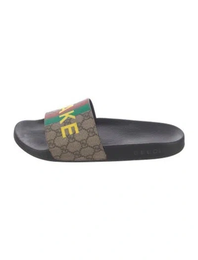 Pre-owned Gucci Gg Supreme "fake/not" Print Slide Sandals Gg Supreme Slides In Neutral