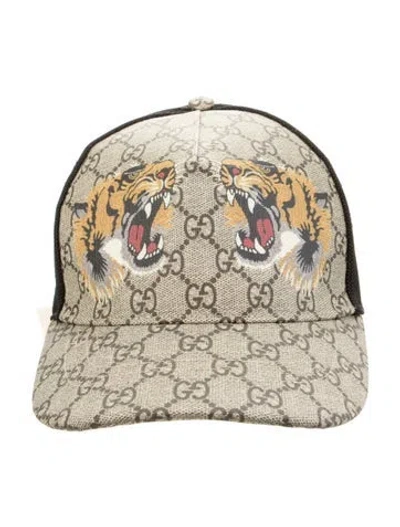 Pre-owned Gucci Gg Supreme Feline Head Hat In Neutrals