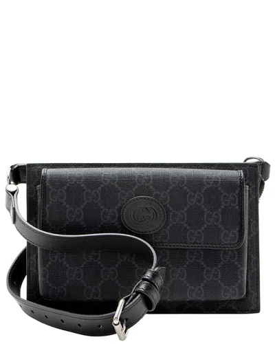 Pre-owned Gucci Gg Supreme Flap Pocket Belt Bag (authentic Pre-loved)