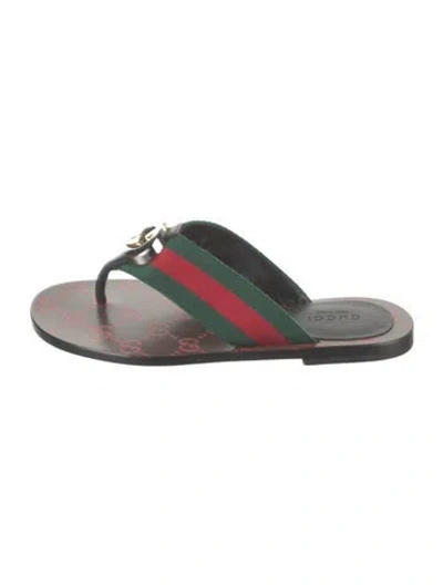 Pre-owned Gucci Gg Supreme Flip Flops In Brown/green/red