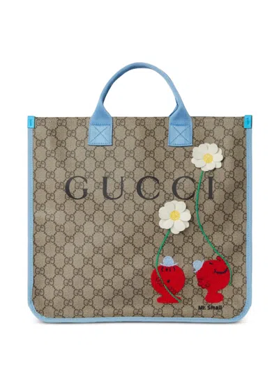 Gucci Kids' Gg Supreme Floral-appliqué Tote Bag In Neutral