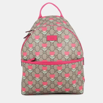 Pre-owned Gucci Gg Supreme Flower Print Children's Backpack (kim Seung-yeon) Beige/pink Gg Supreme