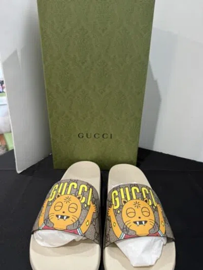 Pre-owned Gucci Gg Supreme Funny Cat Slides Men Sizes 9 & 10 In Multicolor