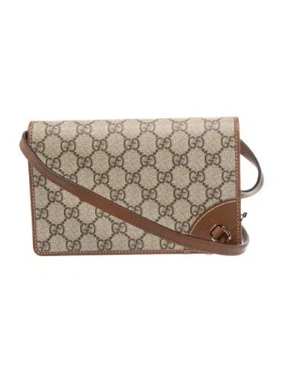 Pre-owned Gucci Gg Supreme Gg Emblem Chain Wallet Mini In Brown