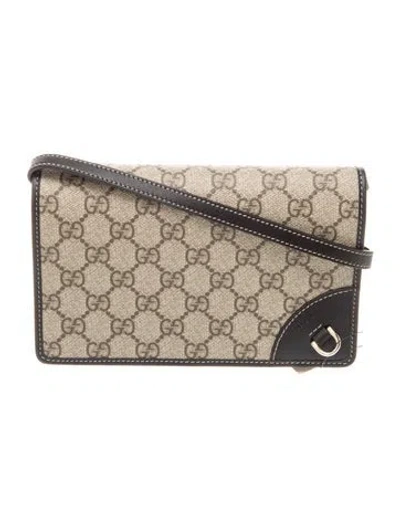 Pre-owned Gucci Gg Supreme Gg Emblem Wallet On Strap W/ Tags In Brown