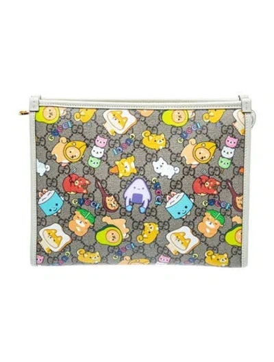 Pre-owned Gucci Gg Supreme Gg Supreme Canvas Animal Print Toiletry Pouch In Neutral