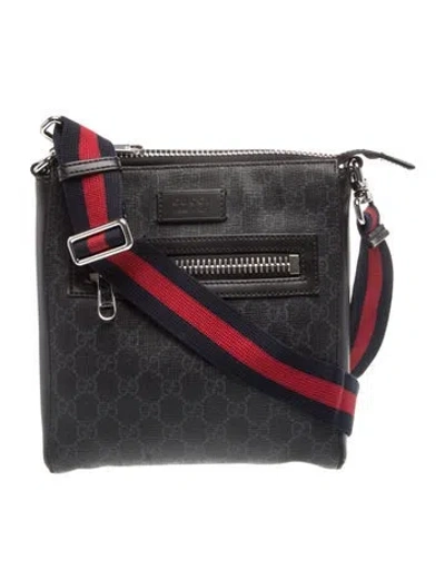 Pre-owned Gucci Gg Supreme Gg Supreme Monogram Web Small Flat Shoulder Bag In Black