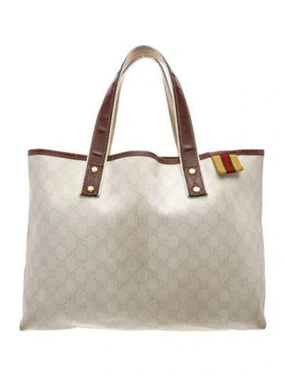 Pre-owned Gucci Gg Supreme Gg Supreme Web Tote Medium In Neutral