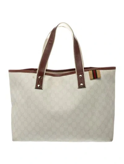 Pre-owned Gucci Gg Supreme Gg Web Supreme Tote In White