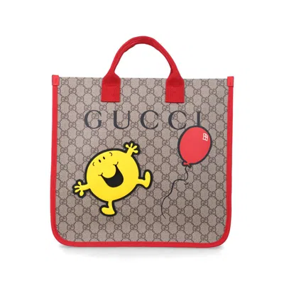 Gucci Gg Supreme Girls Shopping Bag Beige Polyurethane Tote In Brown