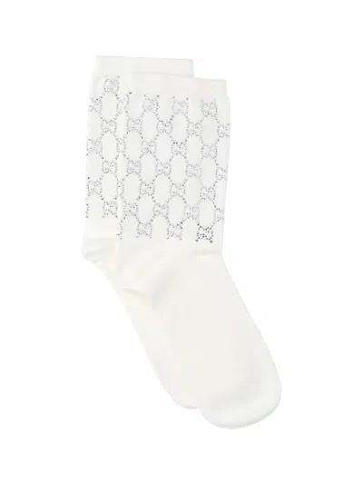 Gucci "gg Supreme" Glitter Socks In White