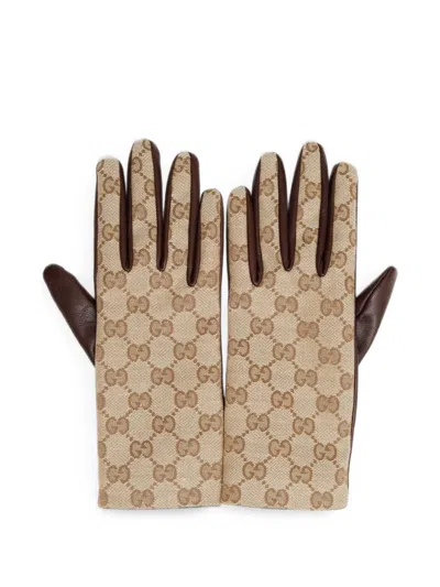 Gucci Gg Supreme Gloves In Brown