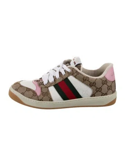 Pre-owned Gucci Gg Supreme Grosgrain Trim Sneakers In Neutral