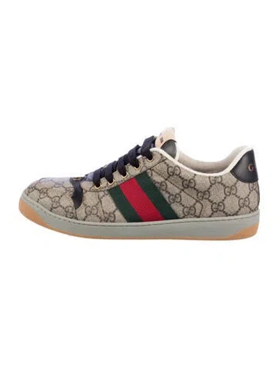 Pre-owned Gucci Gg Supreme Grosgrain Trim Sneakers In Neutral