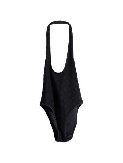 Gucci Gg Supreme Halterneck Swimsuit In Black