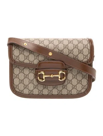 Pre-owned Gucci Gg Supreme Horsebit 1955 Medium In Brown
