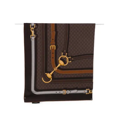 Gucci Gg Supreme Horsebit Scarf In Brown