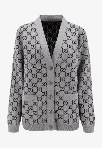 GUCCI GG SUPREME INTARSIA KNIT WOOL CARDIGAN