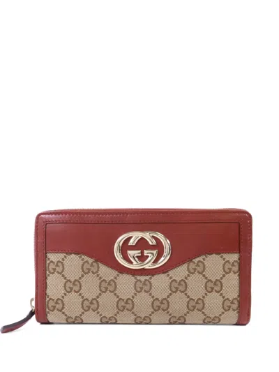 Pre-owned Gucci Gg Supreme Interlocking-g Calfskin Wallet In Neutral
