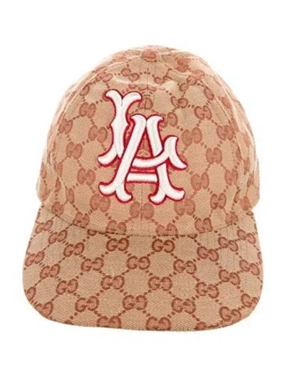 Pre-owned Gucci Gg Supreme La Dodgers Hat W/tags In Brown/neutrals