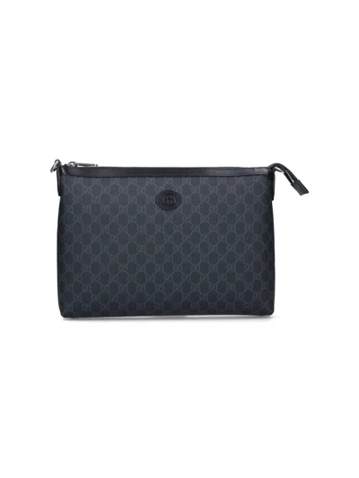 Gucci 'gg Supreme' Large Crossbody Bag In Black  