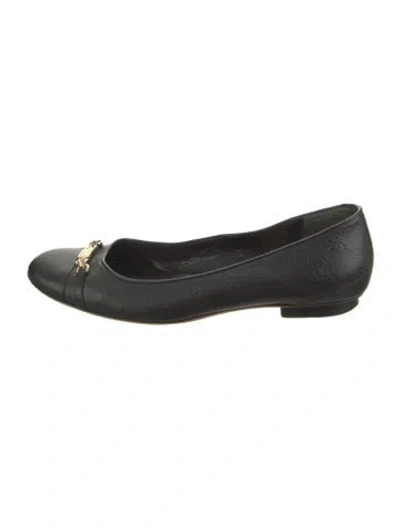 Pre-owned Gucci Gg Supreme Leather Ballet Flats In Black