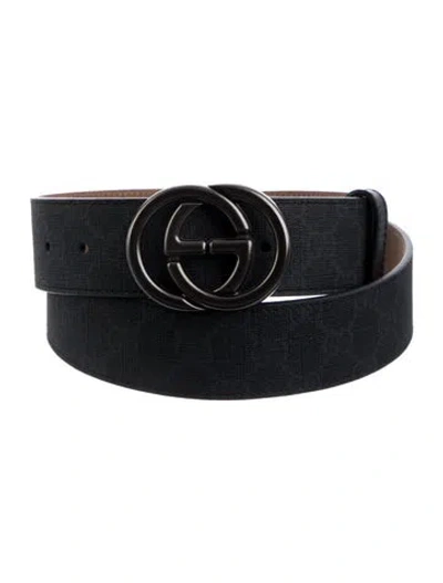 Pre-owned Gucci Gg Supreme Leather Belt In Black