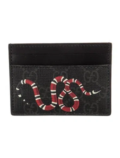 Pre-owned Gucci Gg Supreme Leather Card Holder In Black
