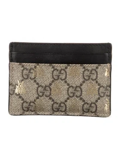Pre-owned Gucci Gg Supreme Leather Card Holder In Black