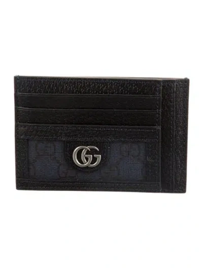 Pre-owned Gucci Gg Supreme Leather Card Holder In Blue