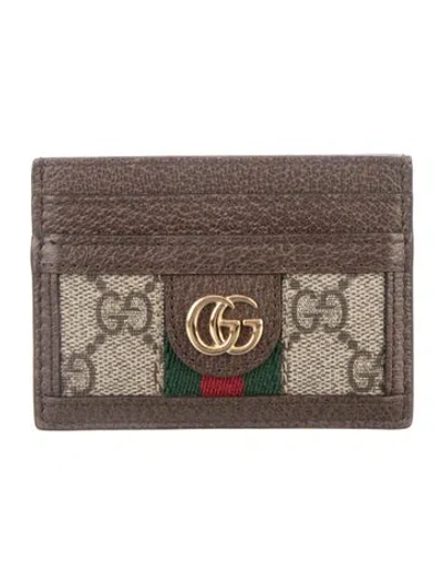 Pre-owned Gucci Gg Supreme Leather Card Holder In Brown