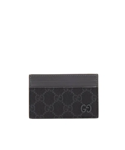 Gucci Mini Coated Canvas Card Holder In Gray