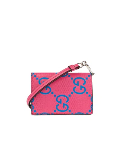 Gucci Gg Supreme Leather Cardholder In Pink