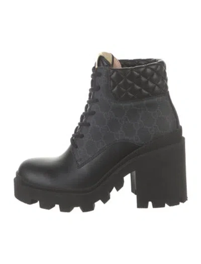 Pre-owned Gucci Gg Supreme Leather Combat Boots In Black