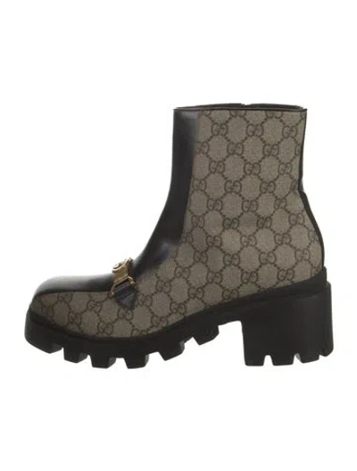 Pre-owned Gucci Gg Supreme Leather Combat Boots In Black