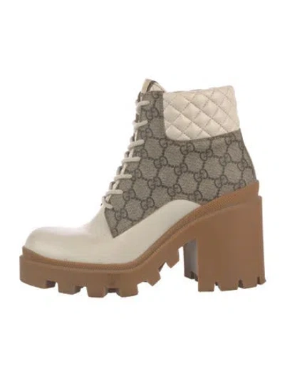 Pre-owned Gucci Gg Supreme Leather Combat Boots In Neutrals