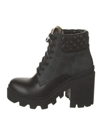 Pre-owned Gucci Gg Supreme Leather Combat Boots W/ Tags In Black