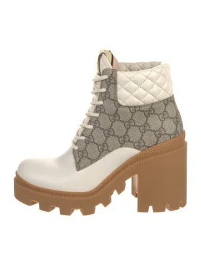 Pre-owned Gucci Gg Supreme Leather Combat Boots W/ Tags In Neutral