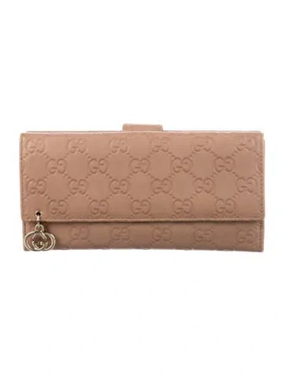 Pre-owned Gucci Gg Supreme Leather Continental Wallet In Neutral
