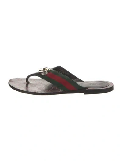 Pre-owned Gucci Gg Supreme Leather Flip Flops In Black