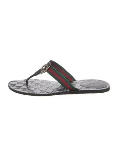 Pre-owned Gucci Gg Supreme Leather Flip Flops In Black