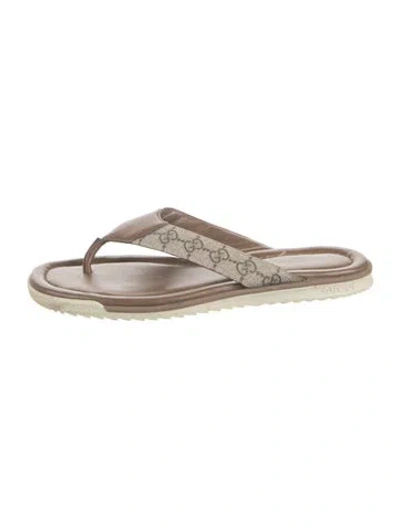 Pre-owned Gucci Gg Supreme Leather Flip Flops In Brown